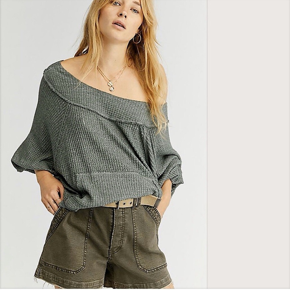 We The Free Green Waffle Knit Top